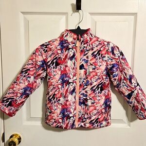 Girls Reversible Pink Multi-Colored Fleece Zip Jacket Sz 6/7
